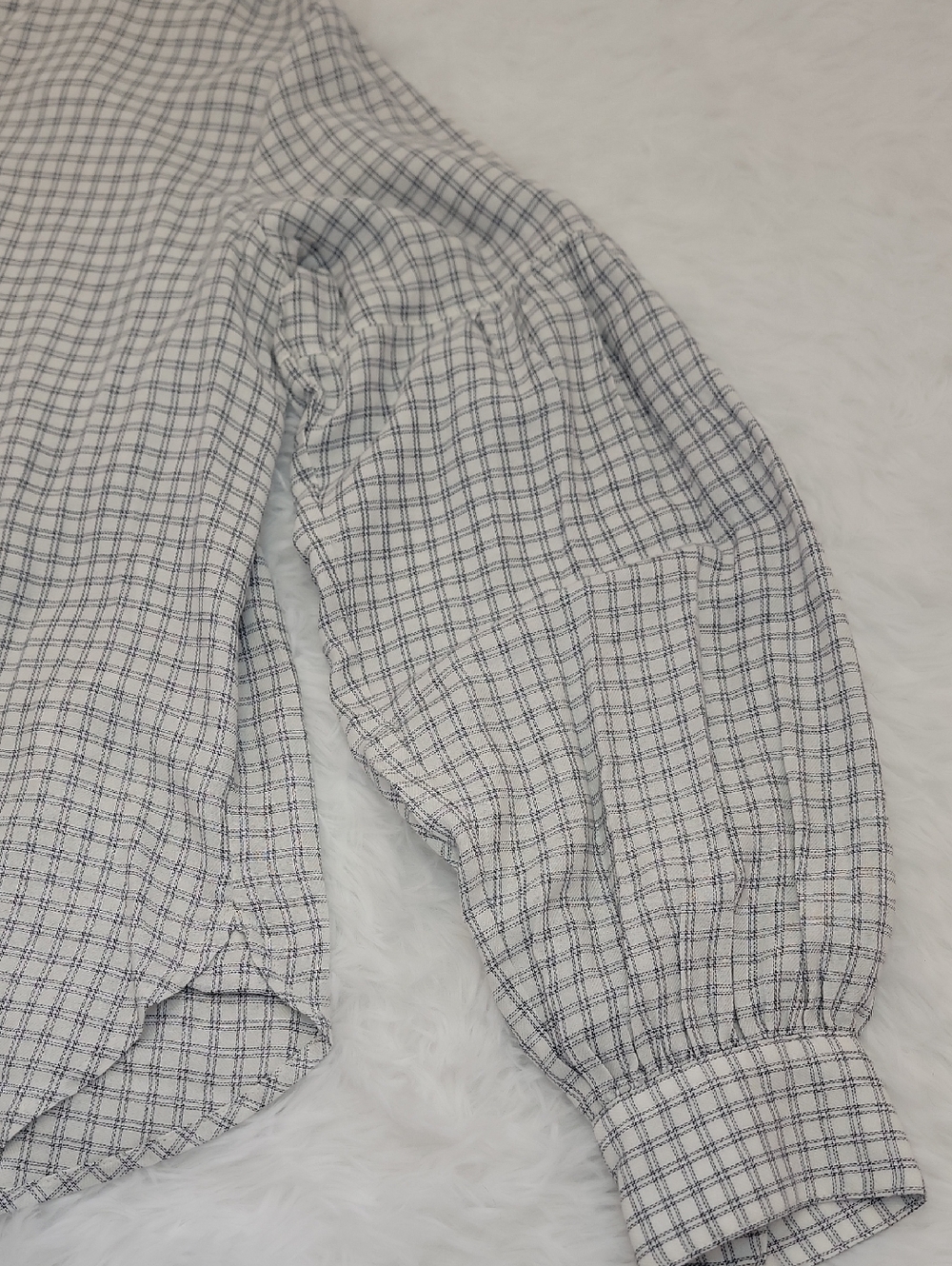 NWT Madewell Bell Sleeve Button Down Shirt with Blue Windowpane Grid. Small - Picture 5 of 9